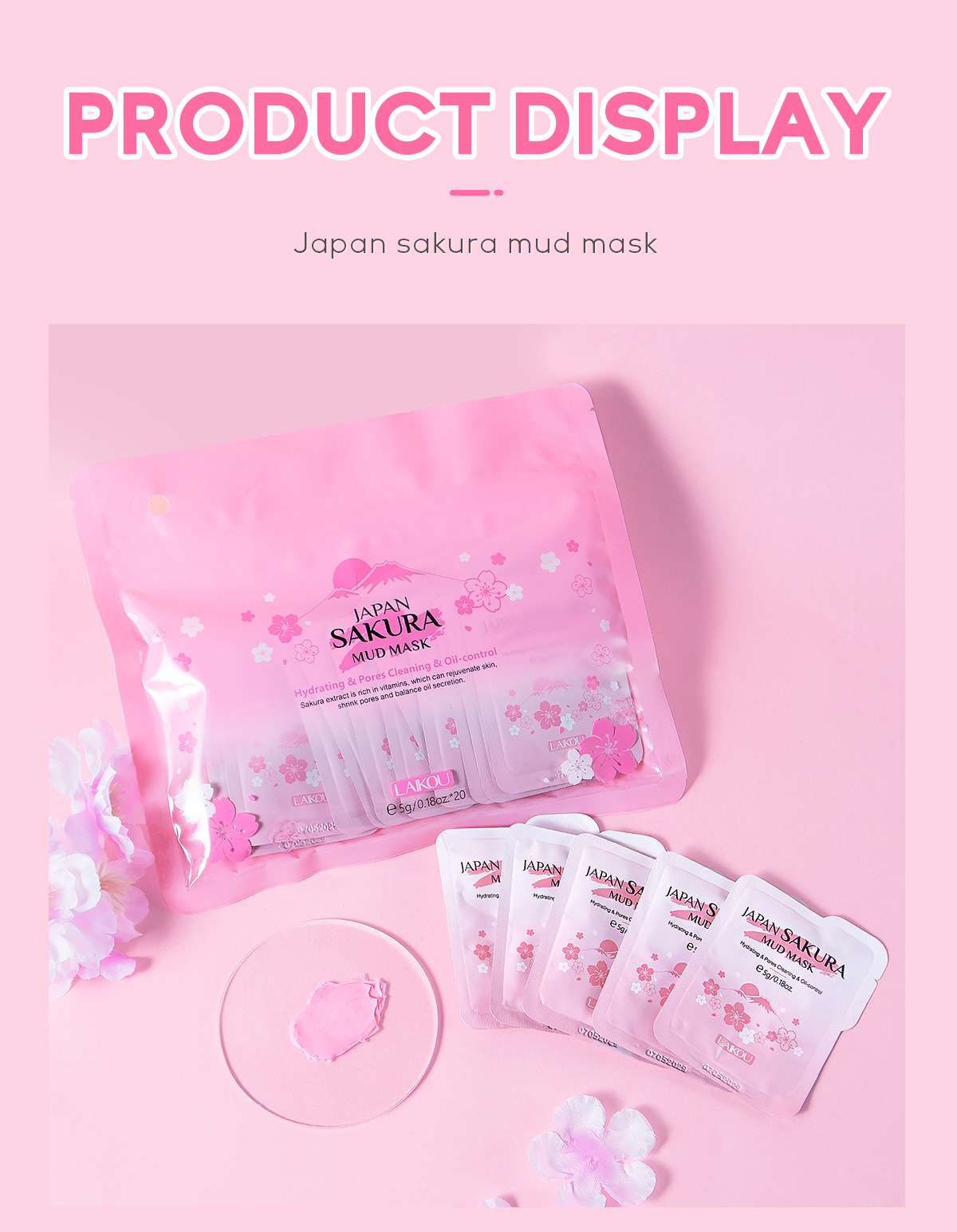 Cross-border new product Laikou Cherry Blossom Mud Mask 5g*20pcs Hydrating, pore-cleaning and moisturizing, available for wholesale from the manufacturer undefined