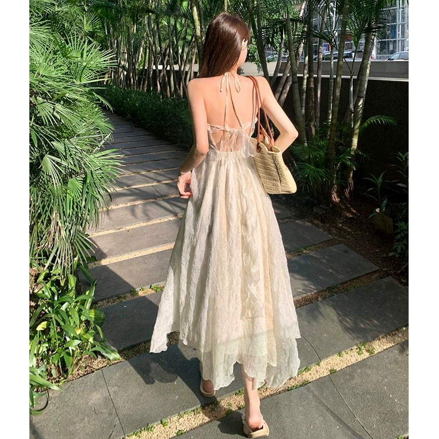 [Оригинальная ткань] Ло Юэхуа Бог ~ Чистый ветер с открытой шеей юбка с принтом шифоновое приморское платье