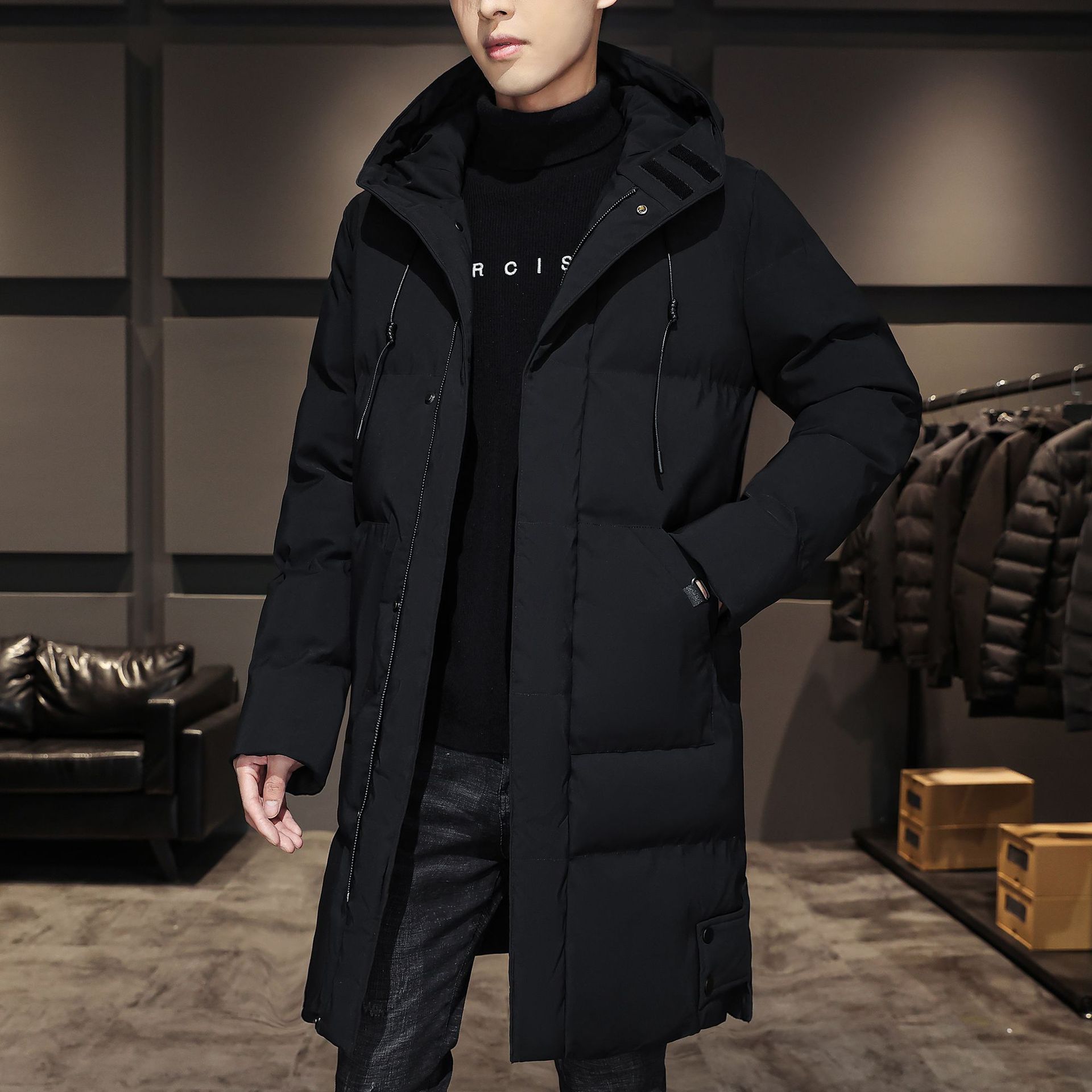 Trajes de algodón transfronterizos de pluma para hombres de invierno nuevos trajes de algodón de tamaño grande ocio grueso chaqueta con capuchón cálida de moda para hombres