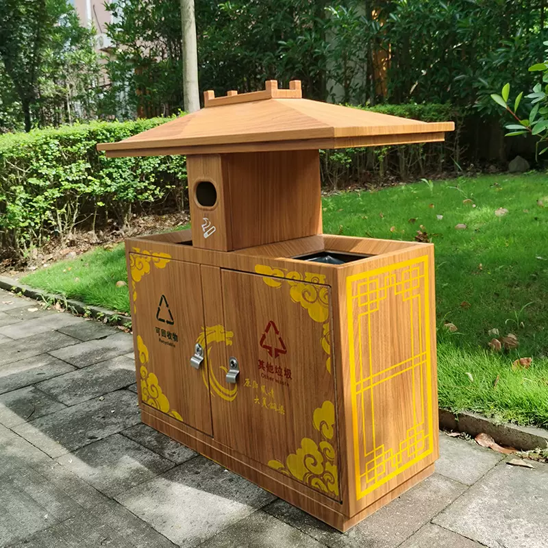 厂家直销户外景区垃圾桶防古公园镀锌板大号分类果壳箱物业古典分