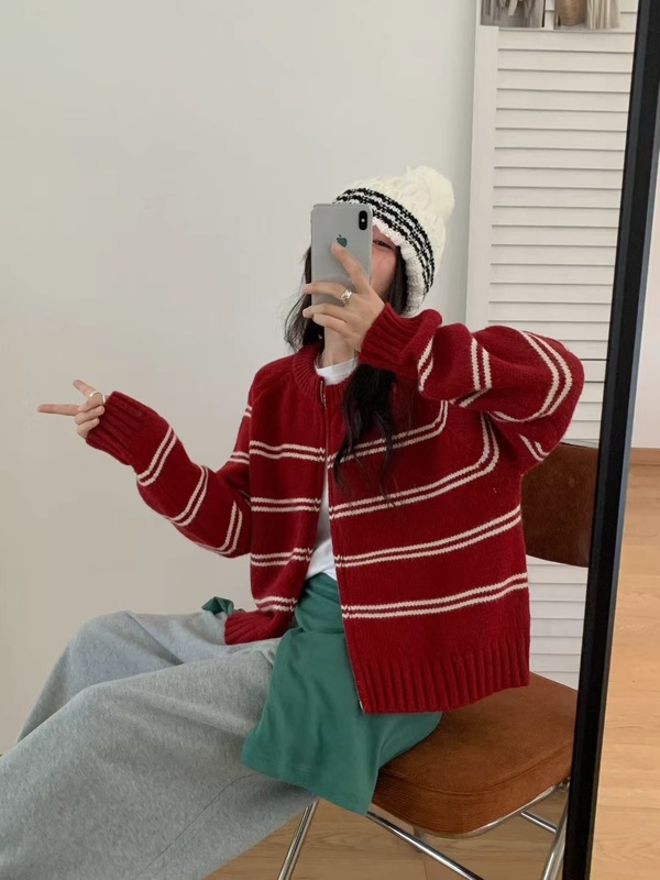 复古韩系polo领毛衣女秋冬宽松慵懒软糯风针织衫上衣外穿套头卫衣|undefined