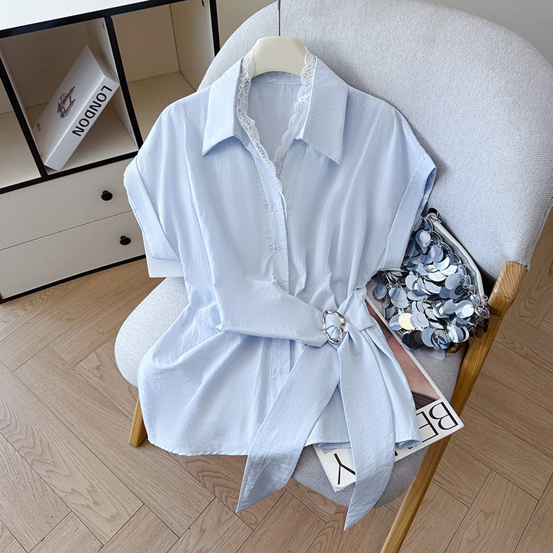 2026 Summer New Design Lace Lapel Button-Up Shirt Versatile Korean Style Casual Short-Sleeve Trendy Top 2026 Summer New Design Lace Lapel Button-Up Shirt Versatile Korean Style Casual Short-Sleeve Trendy Top