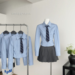 学院风收腰长袖衬衫女2025秋季新款辣妹短款显瘦修身气质衬衣