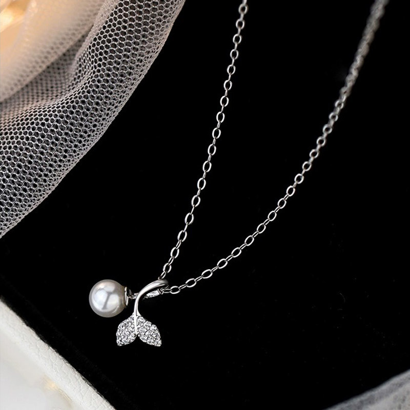 蒂奇s925纯银小众气质鱼尾珍珠项链女高级感轻奢镶锆石锁骨链潮