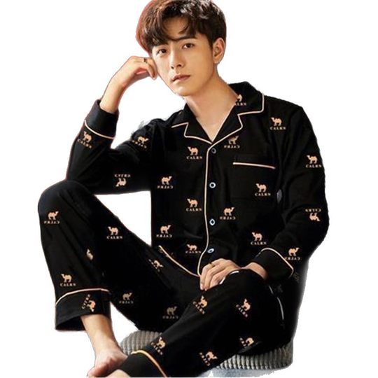 Double-Sided 100% Cotton Long-Sleeved Middle-Aged and Elderly Pajamas for Men 5XL Large Size Autumn and Winter Large Size Home Wear Set