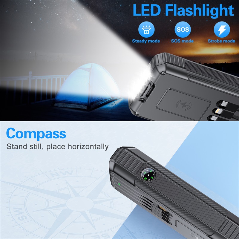 3c 3c Neue Outdoor-Solarbank mit integriertem Kabel, 33800 mAh, große Kapazität, schnelles kabelloses Laden, tragbare Stromversorgung_voghion.com