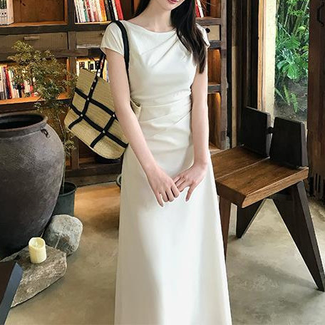 2025年【清雅美術学生】気質知的シンプルな斜め肩ドレスレディース夏ロング＆ショートスカート|undefined