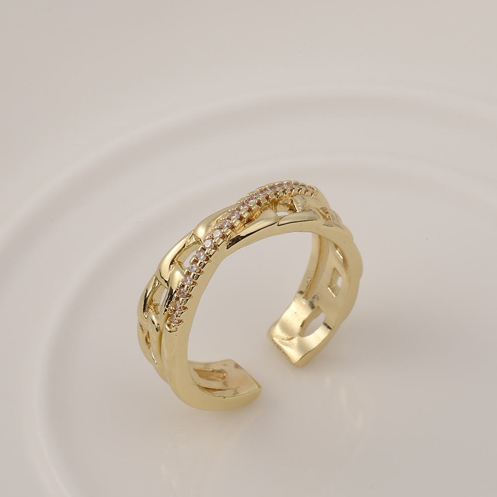 Simple Copper Diamond 18K Gold Geometric Open Rings