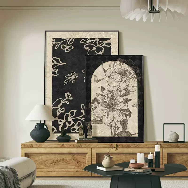 法式复古客厅装饰画中古风挂画客厅高级感壁画玄关画小众艺术墙画