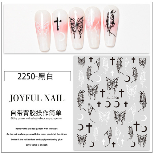 Elegant Butterfly Sticker Nail Art Star and Moon Butterfly Style 3D Back Glue Sticker Black and White Aurora Silver Nail DIY Decal Wholesale