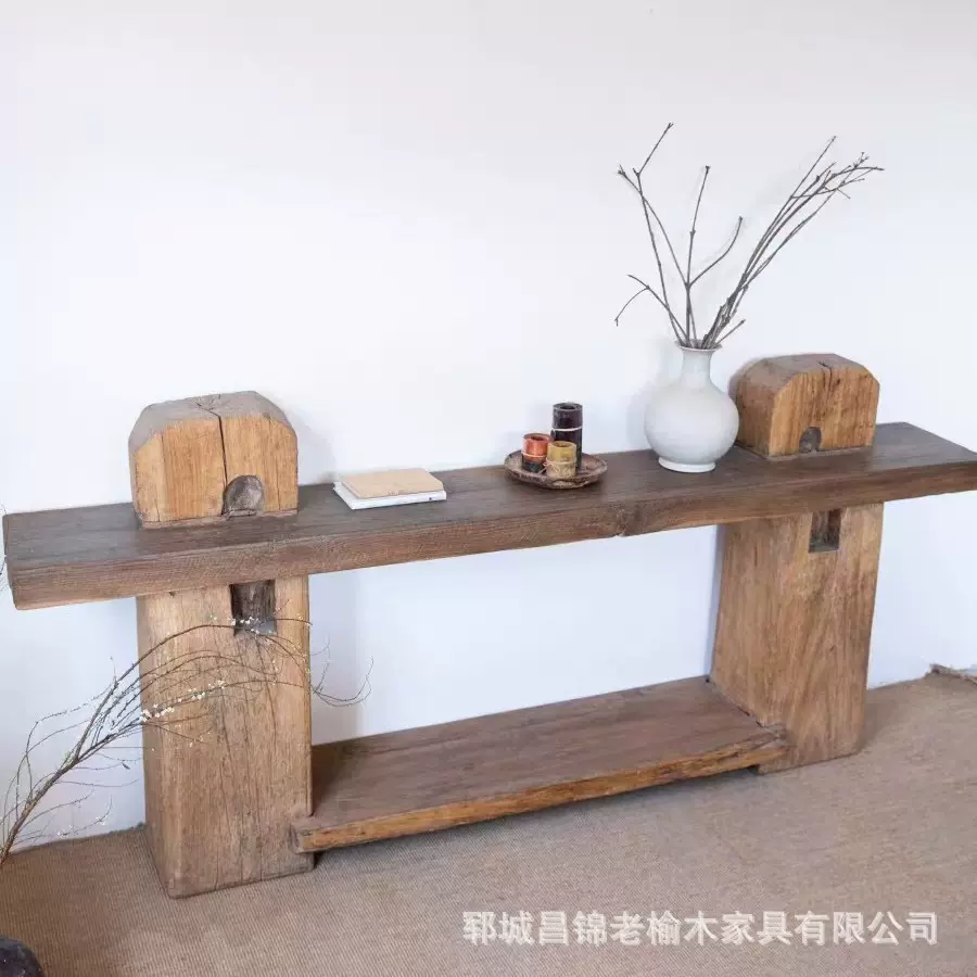 诧寂风家用客厅条案民宿装饰茶杯博古架老榆木沙发边桌靠墙茶几桌
