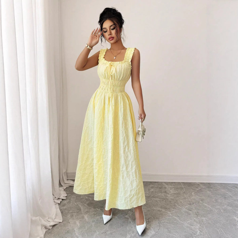 Selianne New Women's Textured Floral Bow Design Flared Waist A-Line Elegant Versatile Dress Selianne New Women's Textured Floral Bow Design Flared Waist A-Line Elegant Versatile Dress