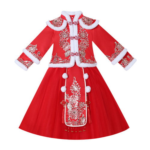 New girls hanfu children under winter with velvet Chinese wind Tang Suit Chinese Princess  Dress baby qipao winter girl suits the Chinese New Year