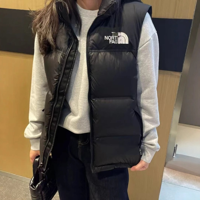 North Face Plaid down Vest for Men and Women, American Version, European Size, Front and Rear Embroider, Warm Sleeveless Jacket, Winter Hot Style