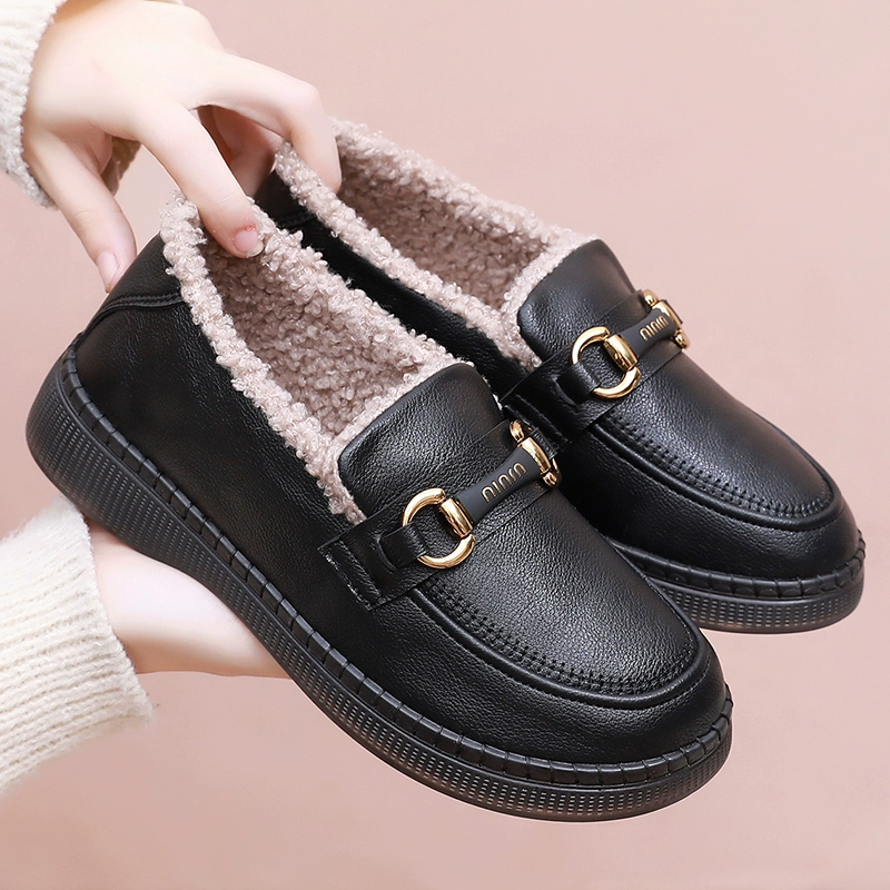 Зимняя новая старая пекинская обувь из ткани женская обувь плюшевая и утолщеная теплая женская повседневная бобовая обувь мама хлопчатобумажная обувь леди