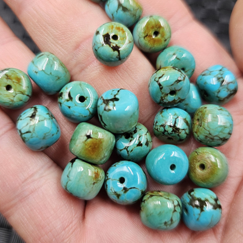 优化绿松石老型珠仿玉石散珠16毫米仿古松石圆柱手链项链饰品珠子