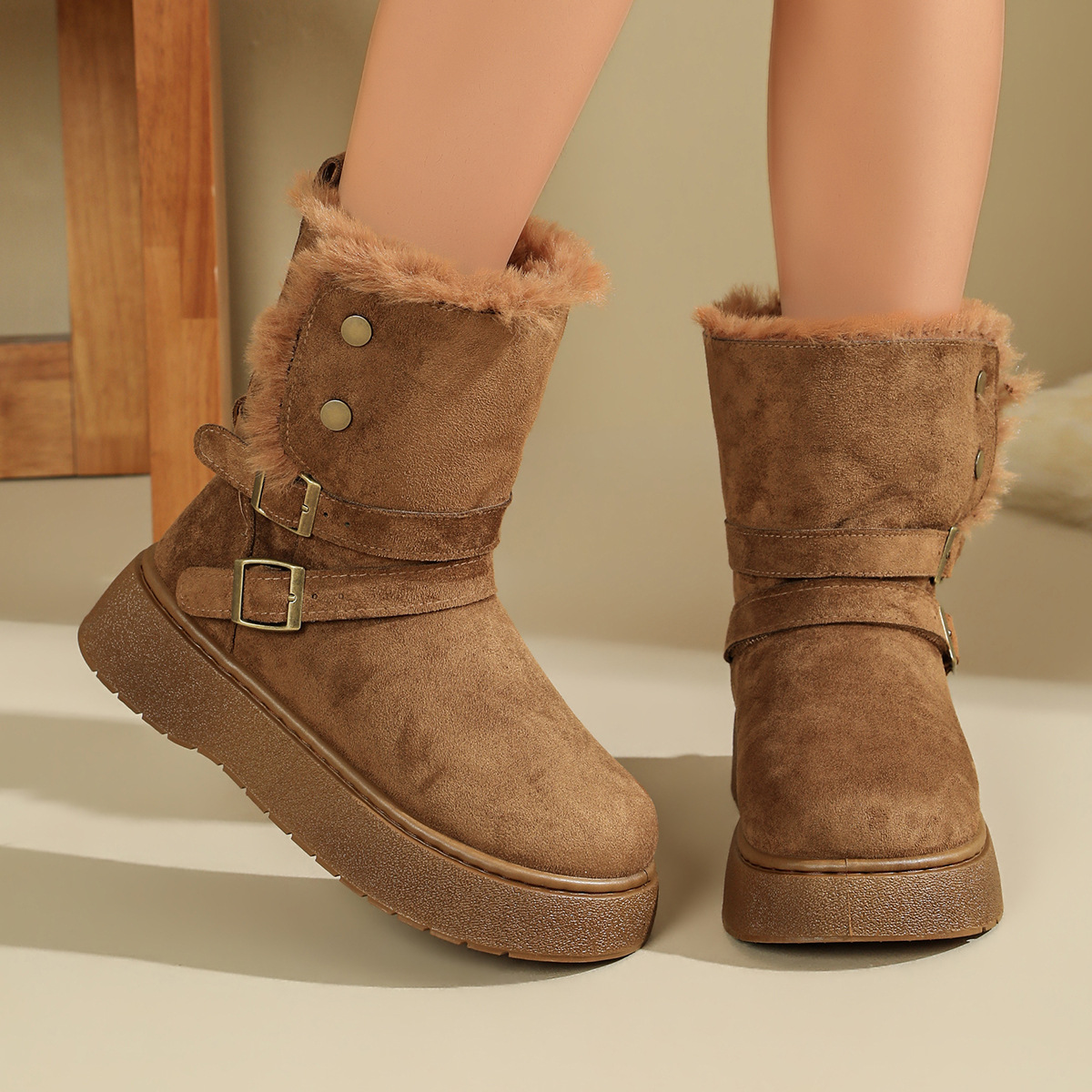 2026 Autumn/Winter New Collection: Plus-Size, Thickened, Fleece-Lined, Belted Casual and Comfortable Snow Boots, Long Boots for Outdoor Wear