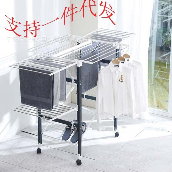 Korean indoor and outdoor multifunctional stainless steel mobile folding drying rack large capacity floor drying rack