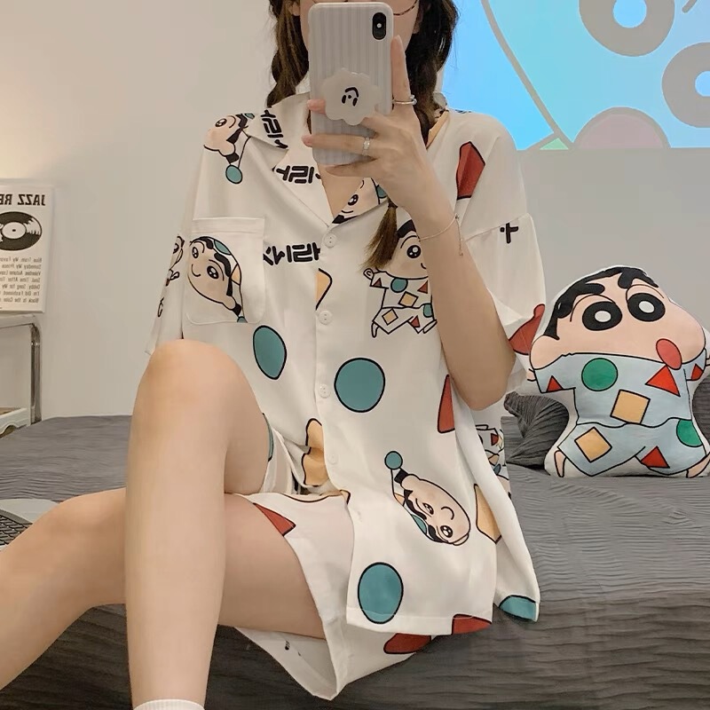 2024夏の新型フランス高級感氷糸パジャマ女性夏の半袖半ズボンの部屋服セットは外着ができます。|undefined