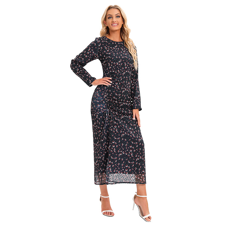 Floral Print Long Sleeve Maxi Dress Wrap Style with Drawstring Waist Chiffon Fabric for Women Size S to XXL_voghion.com