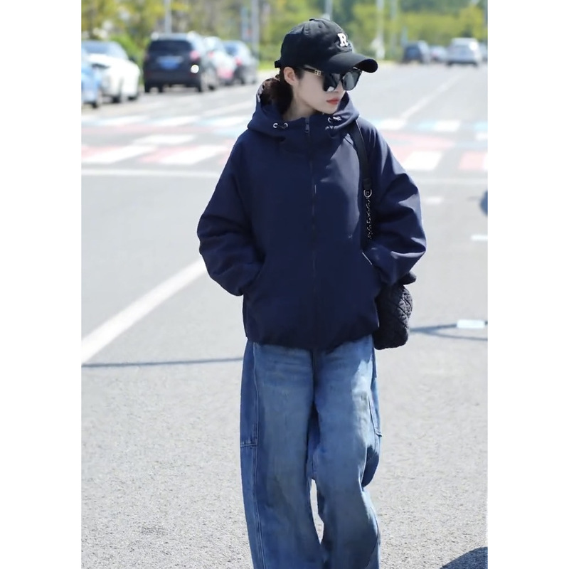 欧货夹棉连帽冲锋衣秋冬新款户外时尚减龄百搭外套小个子休闲棉服|undefined