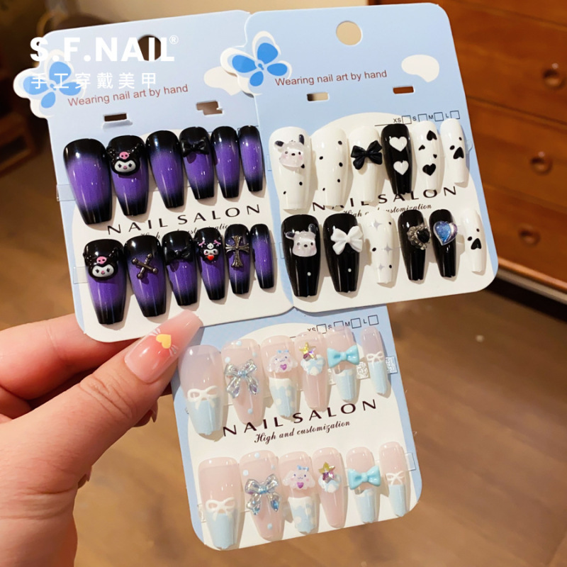 Cartoon Children's Nail Stickers for Girls, Suitable for 6 to 8-Year-Old Elementary School Students, 2025 New Long-Style Nail Stickers That Make Skin Look Fairer
