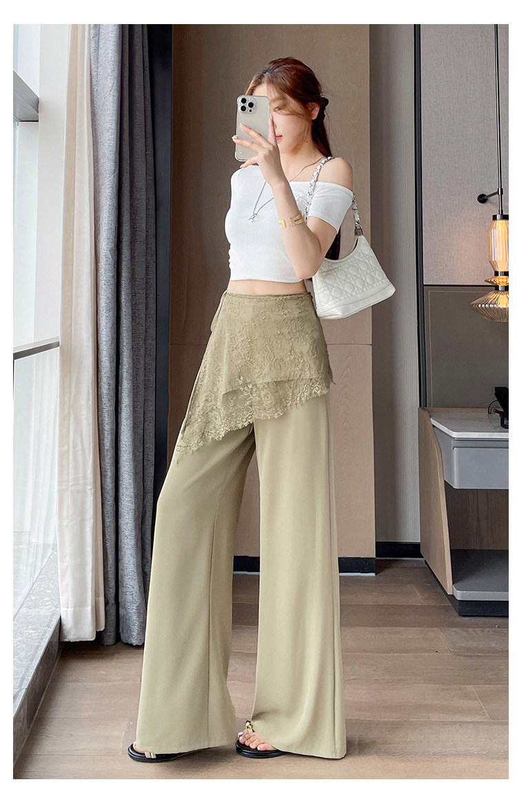 Quần culottes nữ ống rộng cạp cao ren eo phong cách Hàn Quốc — màu đen chi tiết 45
