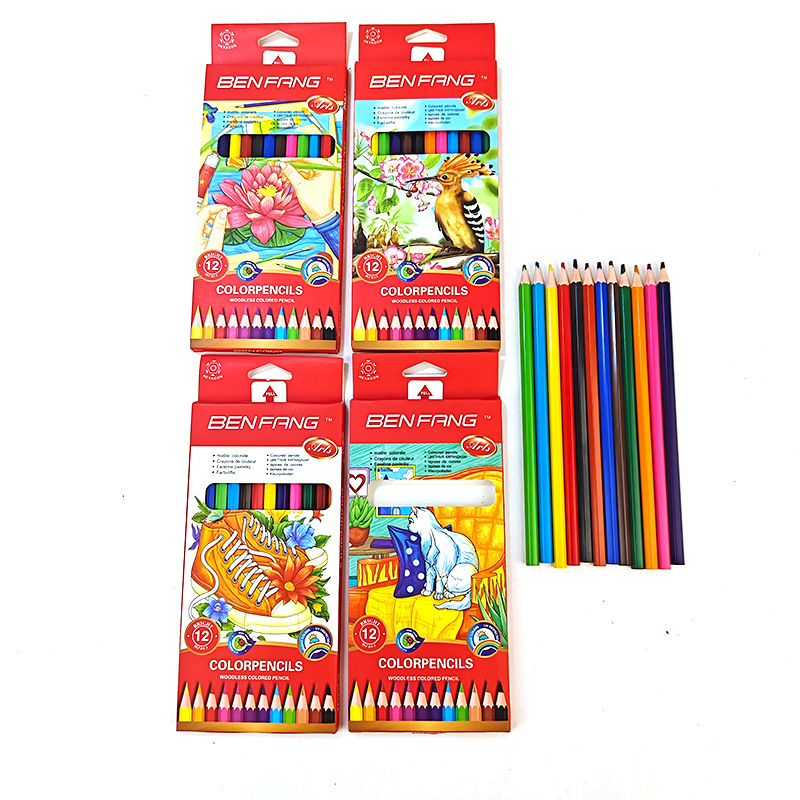 Conjunto de lápiz de pintura en color transfronterizo para estudiantes dibujos animados encantadores frescos papelería lápiz de color 12 colores al por mayor