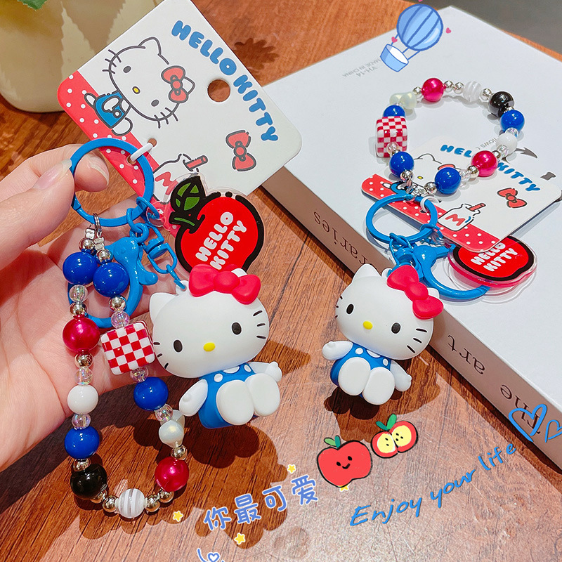 정품 삼려구 hellokitty 빨강 파랑 백주 체인 열쇠고리 걸이 케이티 고양이 가