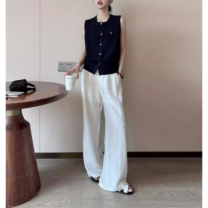 Áo cardigan len dệt kim nữ cổ tròn không tay dáng ôm — màu xanh hải quân chi tiết 1