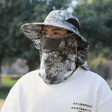 帽子男夏季户外防晒防紫外线登山渔夫帽口罩遮脸披肩帽钓鱼遮阳帽