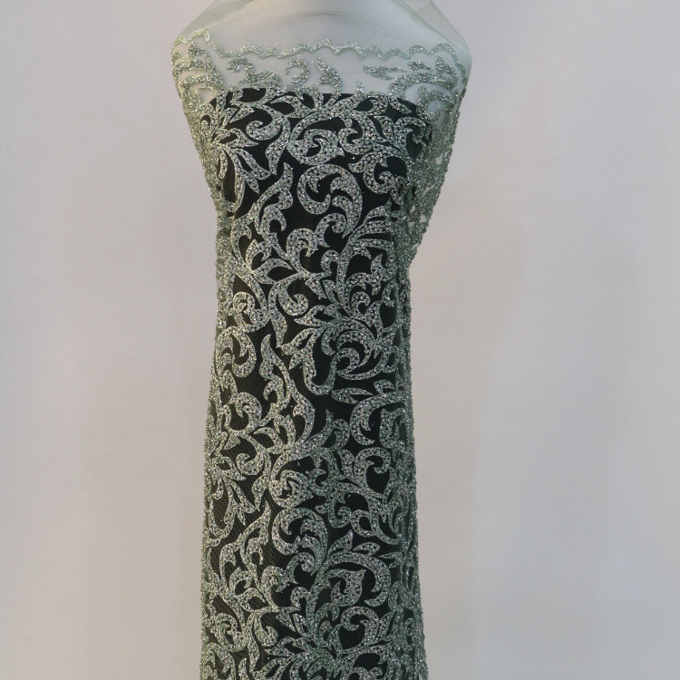 2024 nuevo hilo de malla hexagonal tela de malla de polvo fino hecha a mano tela de malla de diamante vestido de boda tela de mujer