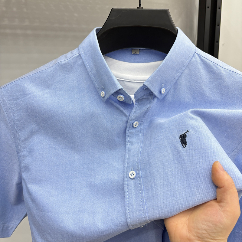 Paul Embroidered Pony Mark Pure Cotton Export Shirt Men's Summer Short-sleeved 100 Cotton Tooling Oxford Cloth Shirt