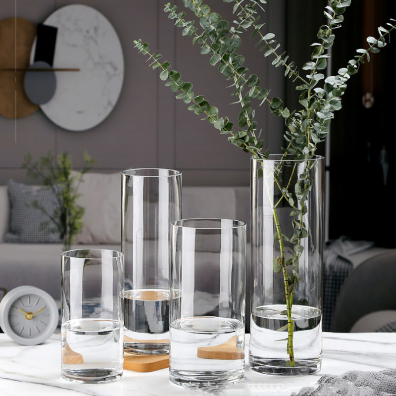 Straight Modern Simple Transparent Glass Vase Home Hydroponic Decorative Ornaments Table Ornaments Light Luxury Glass Vase