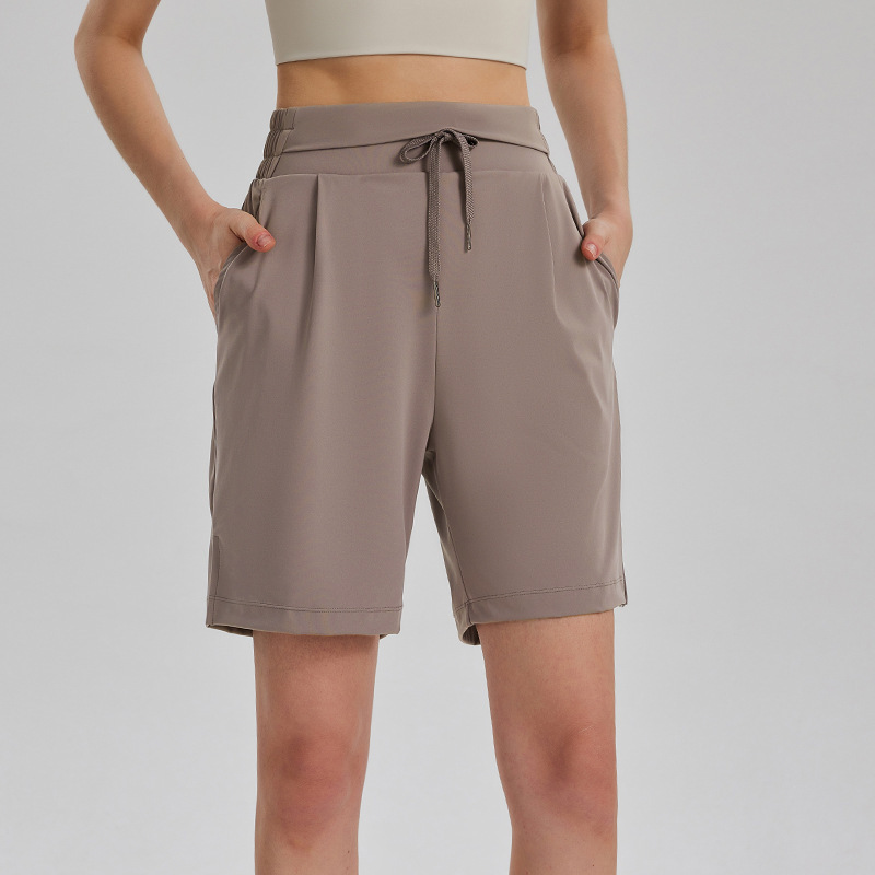 Pantalones deportivos transfronterizos de cinco puntos de cintura alta suelta, ropa de ejercicio elástica de secado rápido para correr y montar pantalones cortos de verano