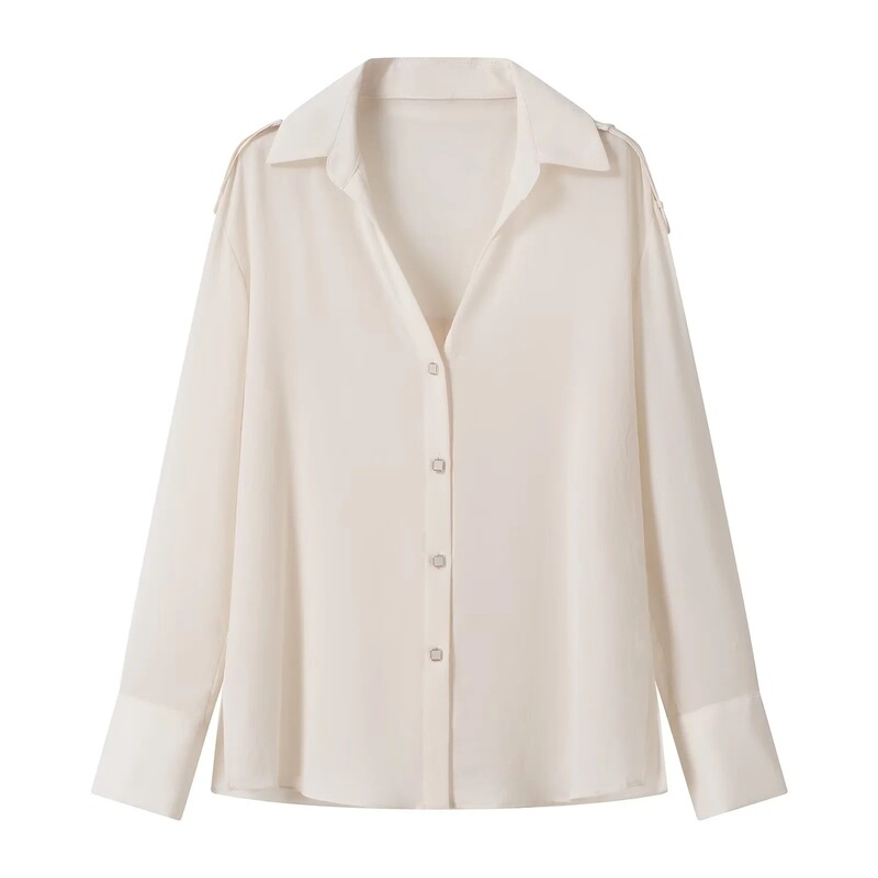 Foreign Trade Women's 2024 Spring New Shirt Solid Color Shoulder Trip Belt Long Sleeve Shirt Women's Top 2200576