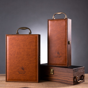Red wine box packaging gift box wine box 2 single and double support wine box packaging box leather plus wooden wine box Xu Xiao