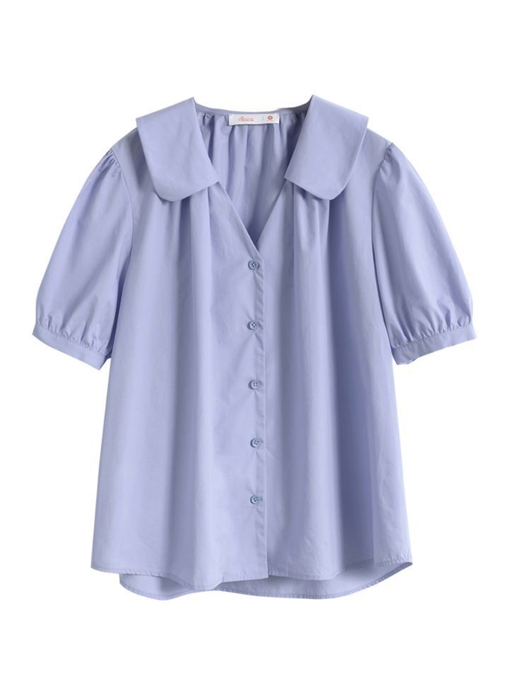 帮手描述图：2021哈果超人蓝色衬衫女新款年宽松垂感泡泡袖衬