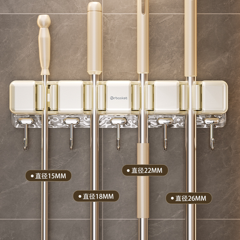 Estante de la fregona gancho fregona clip Punch-free montado en la pared baño fregona rack de almacenamiento fuerte hebilla fija escoba clip
