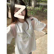 美式超火字母刺绣新款夏季棉T恤衫宽松短袖小众T恤上衣服一件包邮