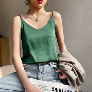 一件代发V领丝吊带背心女内搭冰感背心配西服缎面醋酸冰丝外穿女
