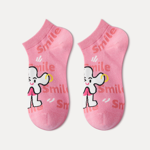 Lumi cute cartoon socks women's socks breathable shallow mouth summer thin anti-odor trendy pink cotton boat socks wholesale