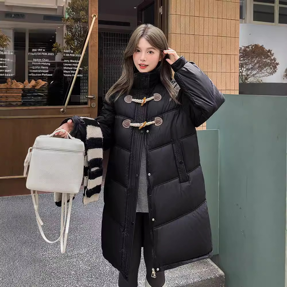 Clothes de algodón de corn de buey para mujeres más de la rodilla 2024 nuevo estilo de collar de pan chaqueta de algodón de invierno abrigo de algodón plumón
