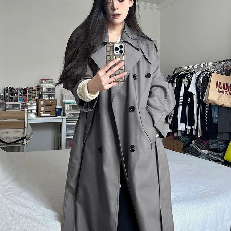 灰色风衣外套女中长款2025新款早春秋韩系小个子高级感英伦风大衣|undefined