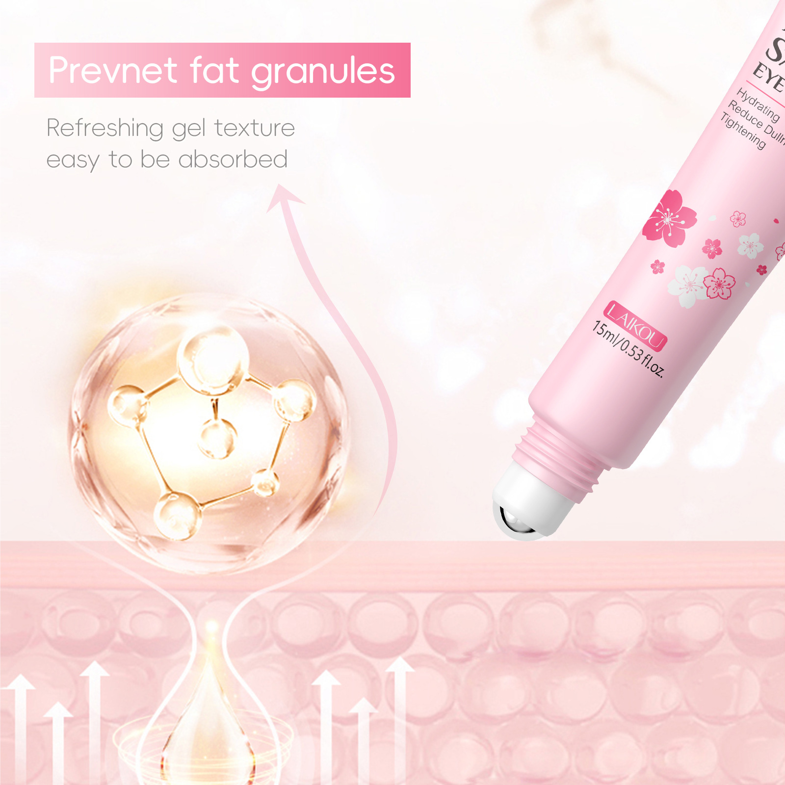 LAIKOU Cherry Blossom Eye Serum 15ml Roll-on Massage Eye Care Cream Moisturizing and Hydrating Skin Care Product undefined