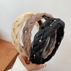 夏季新款網紗麻花辮子寬邊發箍愛心氣質編織高顱頂洗臉頭箍頭飾女