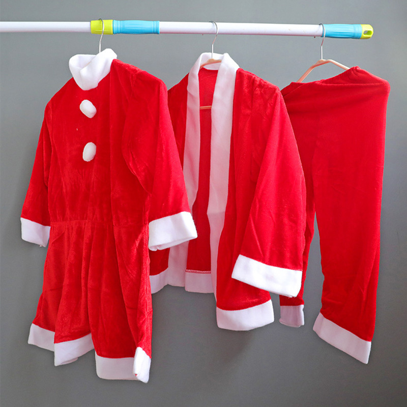 耶诞衣服女成人 儿童套装 耶诞男女成人小孩童套装 金丝绒表演服