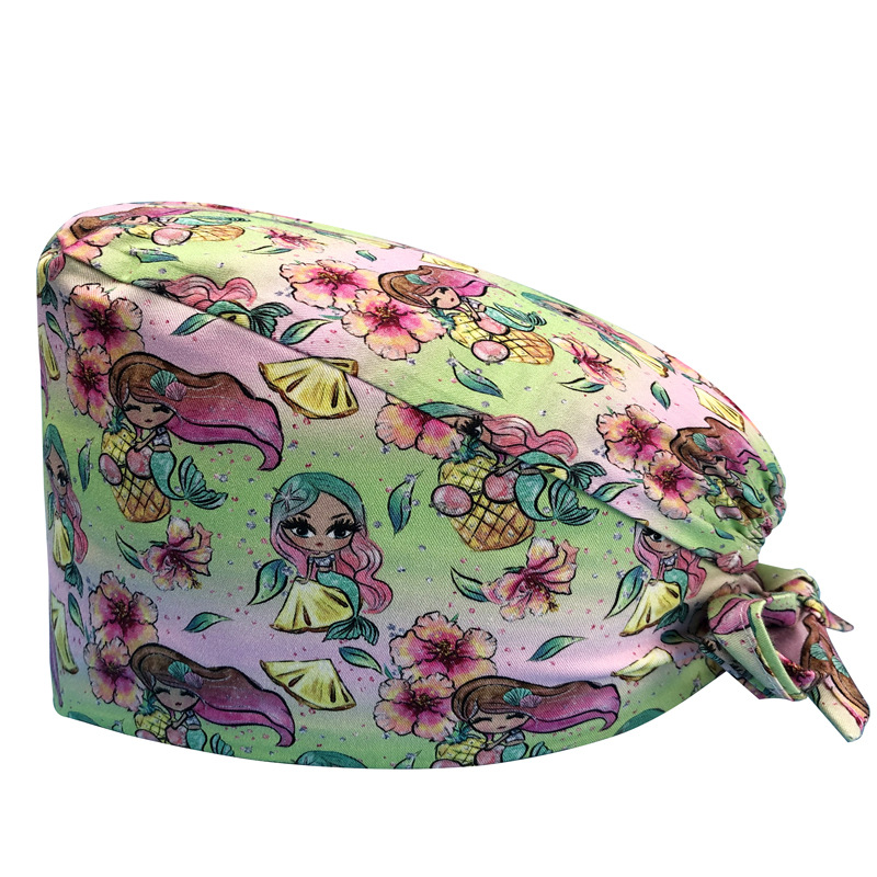Sombrero de flores de algodón con estampado de dibujos animados, toalla absorbente para el sudor, sombrero de estudio médico, sombrero de enfermera UCI, envío directo de AliExpress