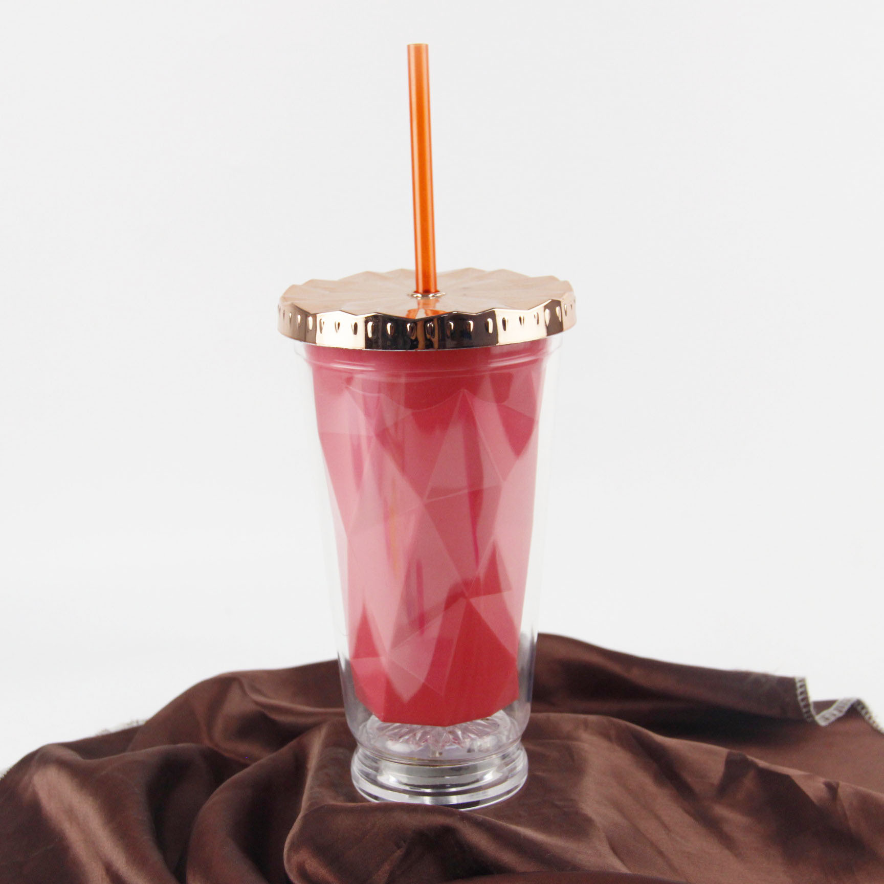 个性创意底部带LED灯的吸管杯 16oz/450ML钻石盖