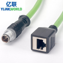 M12 8针X编码公头转RJ45母头8P8C工业以太网物联网连接器连接线